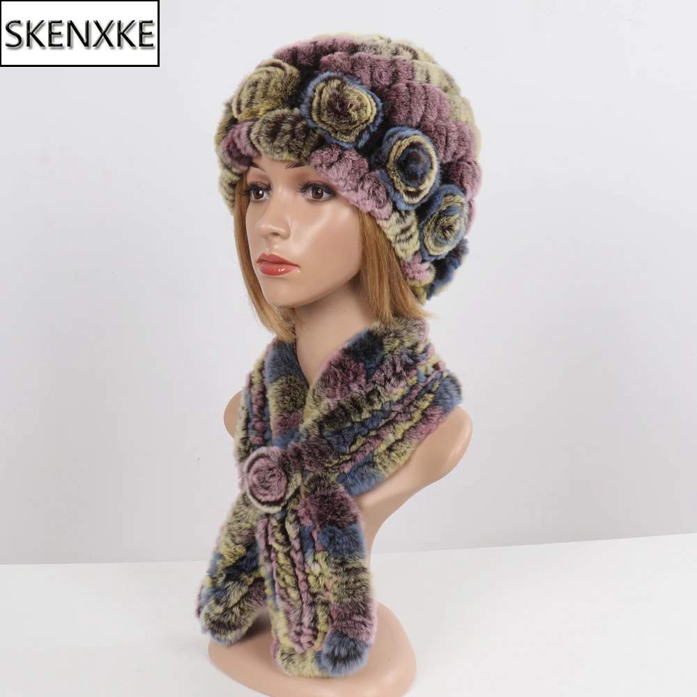 Лидер продаж леди 100% натуральные меховые шапки наборы шарфов женские зимние