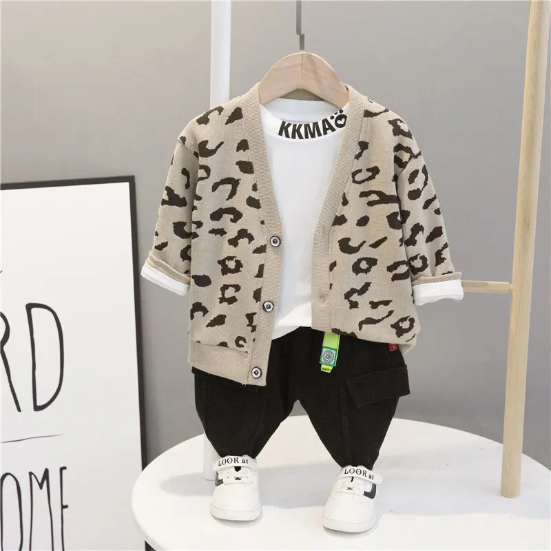 

New Children Spring Autumn Cartoon Clothes Baby Boy Girls Leopard coats T Shirts Jacket Pants 3Pcs/sets Kid Fashion Tracksuits