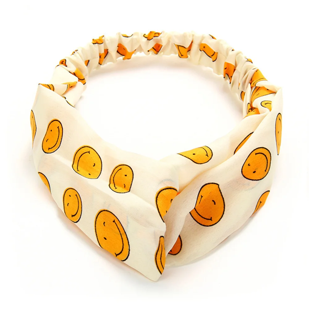 Повязка на голову женская с принтом улыбки эластичная лента для волос в