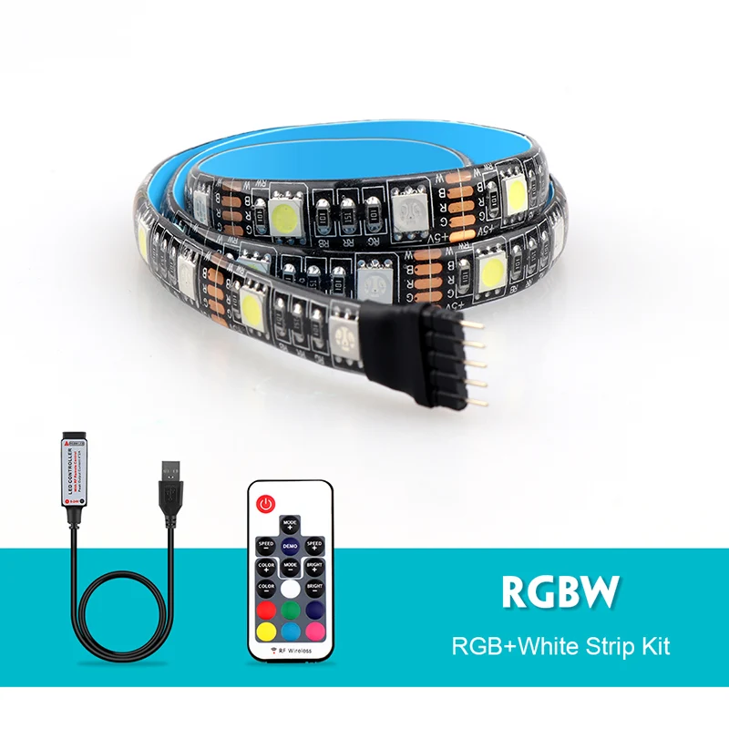 DC5V USB светодиодный полосы 5050 RGB/RGBW/RGBWW 50 см, 1 м, 2 м, ТВ фонового освещения Flexibe светодиодный клейкая лента IP20/IP65 из водонепроницаемого материала - Испускаемый цвет: RGBW 17Key