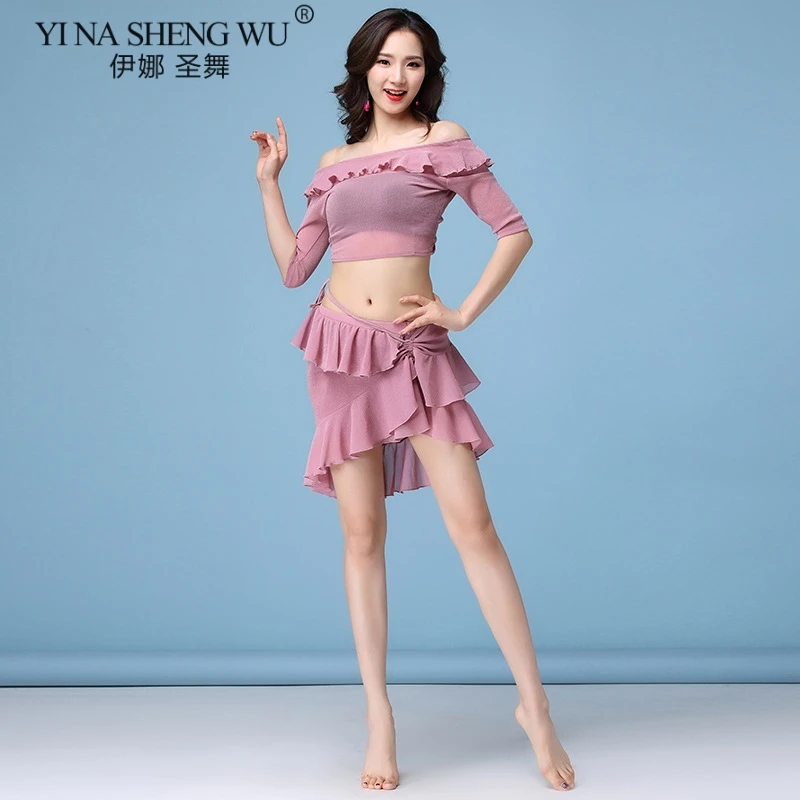 1175 Pink Set Танцевальный Костюм r, Женская Блестящая одежда для танца живота, летний сексуальный топ с коротким рукавом, юбка для восточных танцев, одежда для танца живота, новая одежда - Цвет: 1175 Pink Set