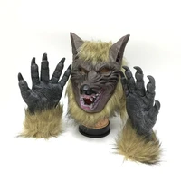 halloween latex rubber wolf head hair mask werewolf gloves costume party scary decor bm88