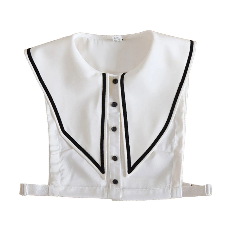 

Women Striped Pointed Long Lapel Half Shirt Dickey Button Detachable Fake Collar 85WB