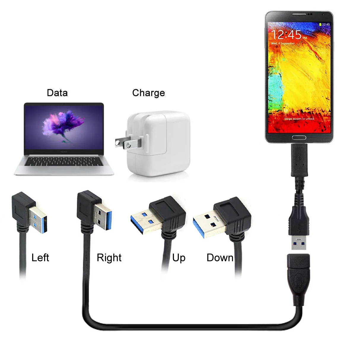 

Chenyang Type-A USB 3.0 Female to USB 3.0 Type-A Male Right Left Up Down Angled 90 Degree Extension Cable 20cm 5Gbps