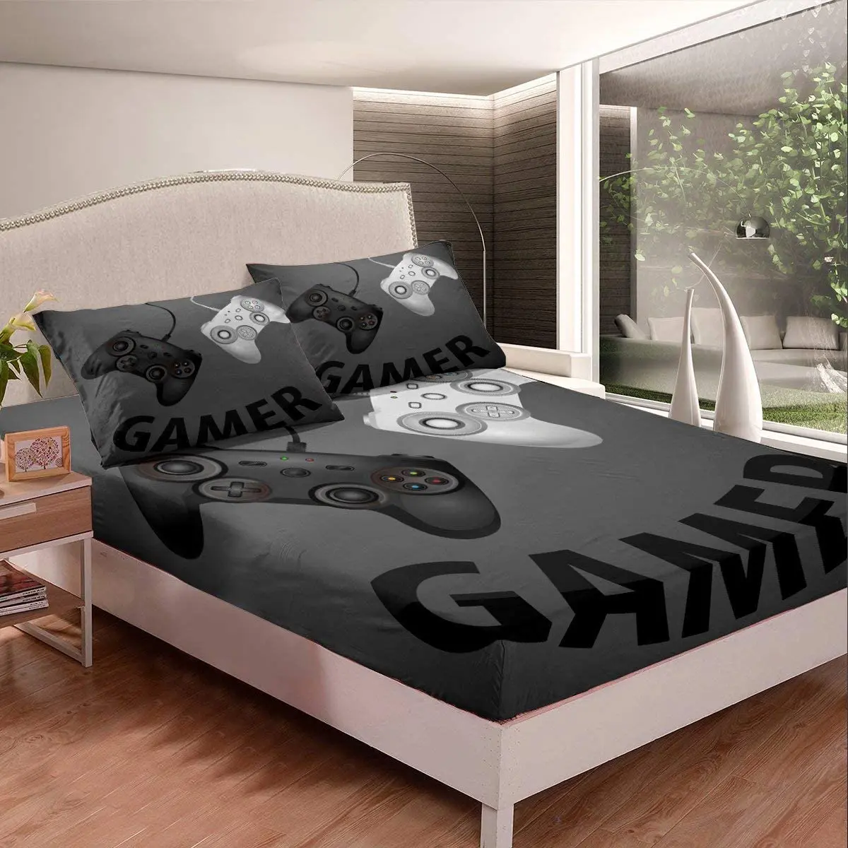 

Gamepad Bedding Set Boys Girls Video Games Decor Bed Cover Gaming Controller Fitted Sheet Gamer Theme Fitted Set Teens Gift