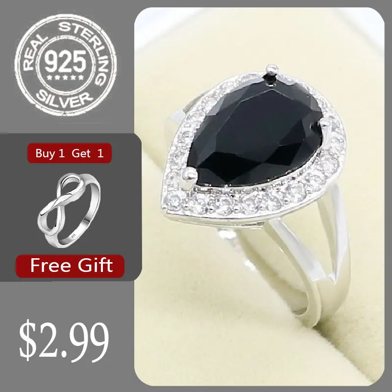 Женское кольцо из серебра 925 пробы с черным топазом | Украшения и аксессуары