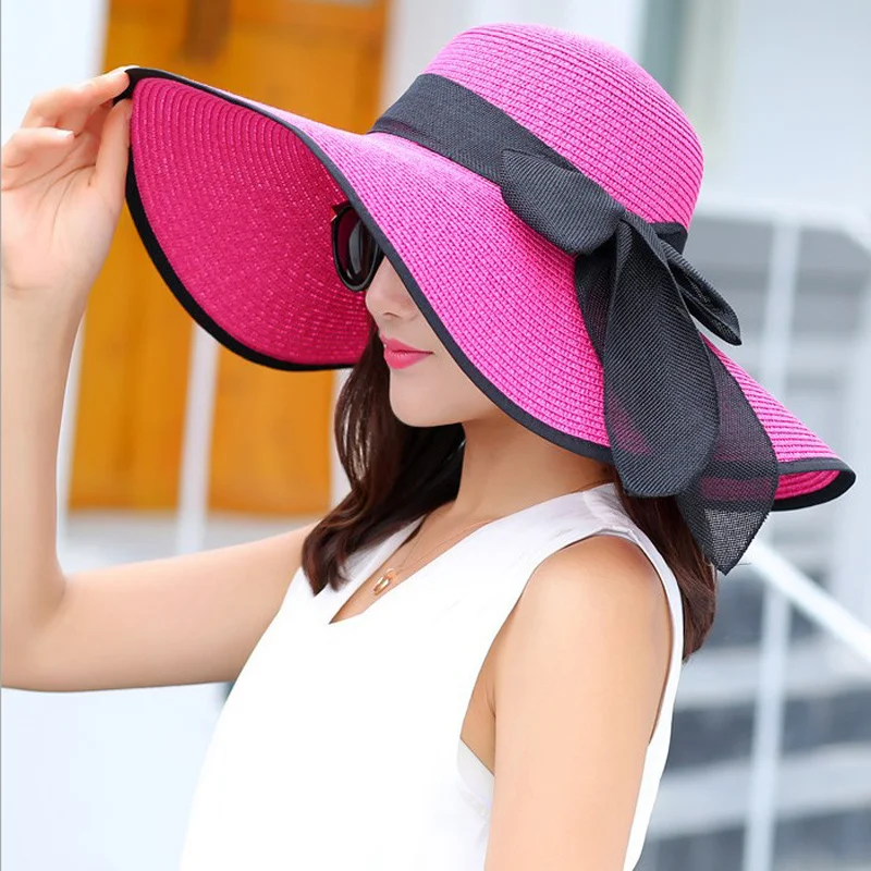 

Summer Wide Brim Straw Hats Big Sun Hats For Women Protection Floppy Beach Hats Ladies Bow Hat