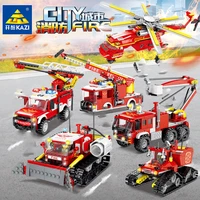 original kazi simulation urban fire engineeringhelicopter vehicle series kids educational assembly building blocks toy gifts