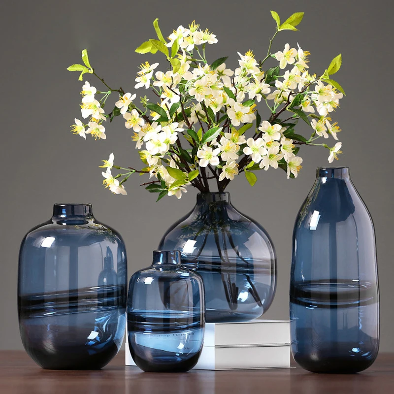 Креативная синяя гидропонная ваза для засушенных цветов орнамент гостиной