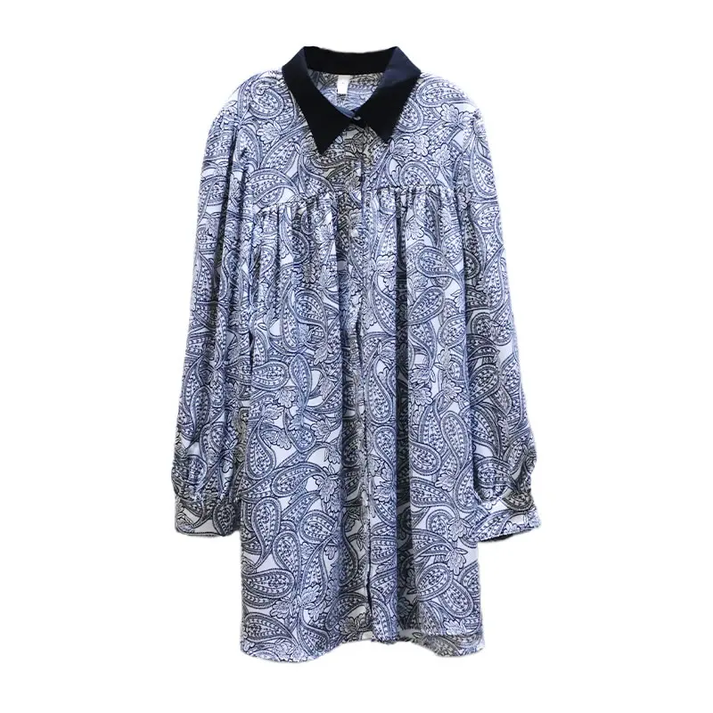 

XITAO New Vintage Print Shirt Fashion Contrast Color Turn Down Collar Women Casual Loose Spliced Spring Autumn Trendy WLD6068