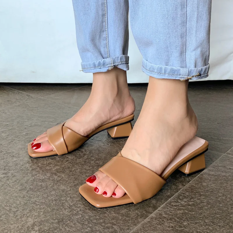 Square Low Heel Ladies Sandals 2021 Summer Shoes Open Toe Fashion Sandals Ladies High Heels Casual Outdoor Slippers Women Shoes