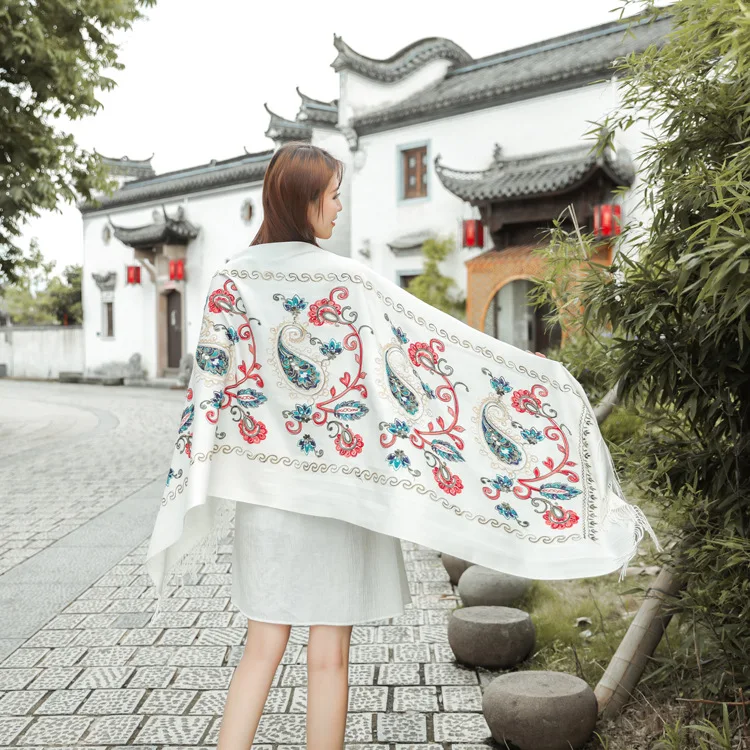 Hot New Ladies Scarf Autumn And Winter National Wind Cashew Embroidery Tassel Imitation Cashmere Shawl Travel Warm Dual Purpose |