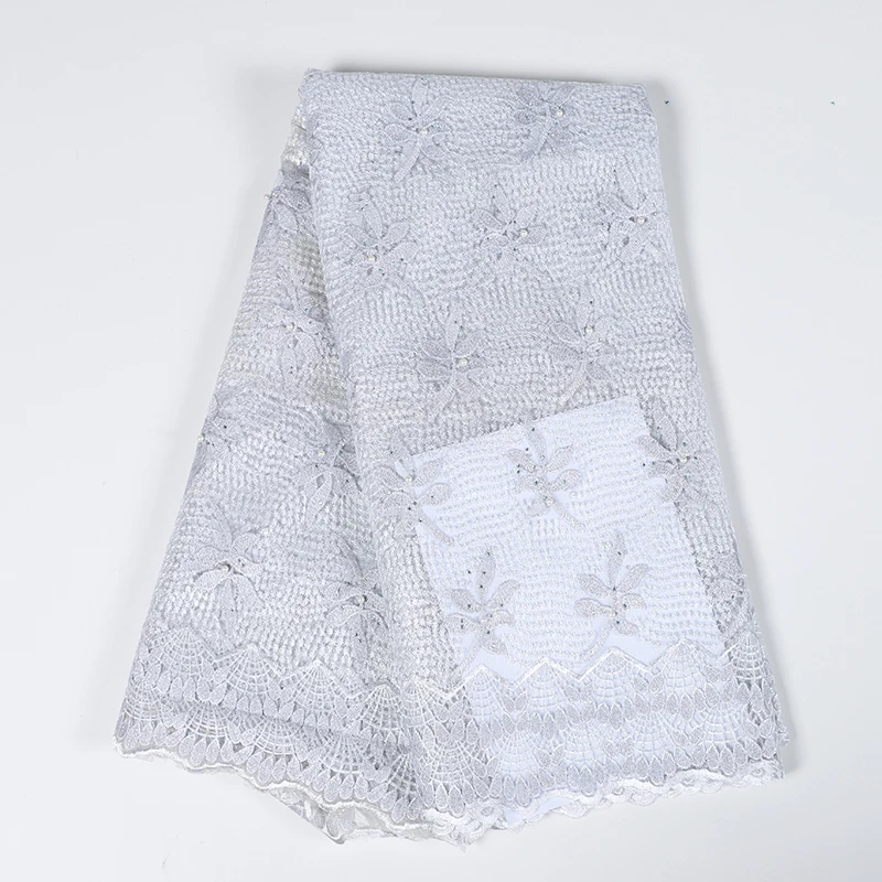 Новейшая белая африканская кружевная ткань высокого качества вышитая