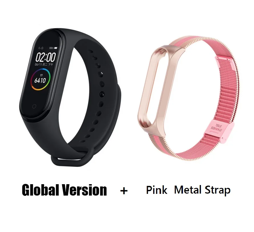 GB pink metal Глобальная версия Xiaomi Mi Band 3 Смарт-Браслет фитнес-браслет 3 большой сенсорный экран сообщение частота сердечных сокращений Smartband - Цвет: GB pink metal