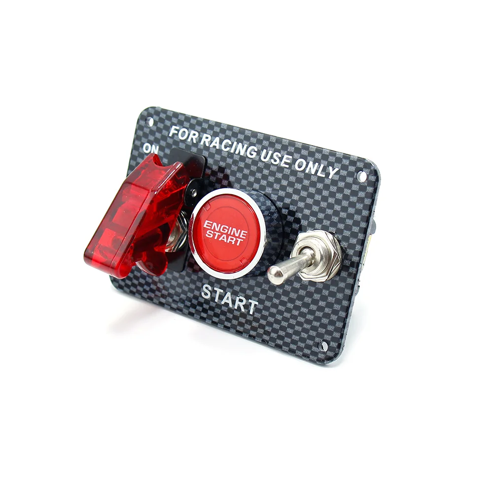 

Carbon Fiber 12V Auto Ignition Engine Panel Switch 3 in 1 Start Push Racing Car Button Toggle Switching With Red LED and Relay