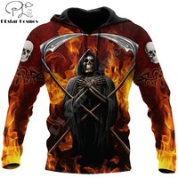 2021 autumn fashion mens hoodie fire reaper skull 3d all over printed hoodies and sweatshirt unisex casual sportswear dw794