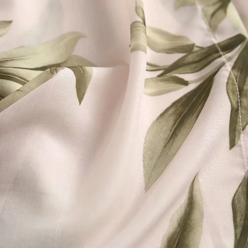 

BTB.WO Summer Blouse Women England Office Lady Elegant Leaves Printing Blusas Mujer De Moda 2021 Shirt Women Blouse And Tops