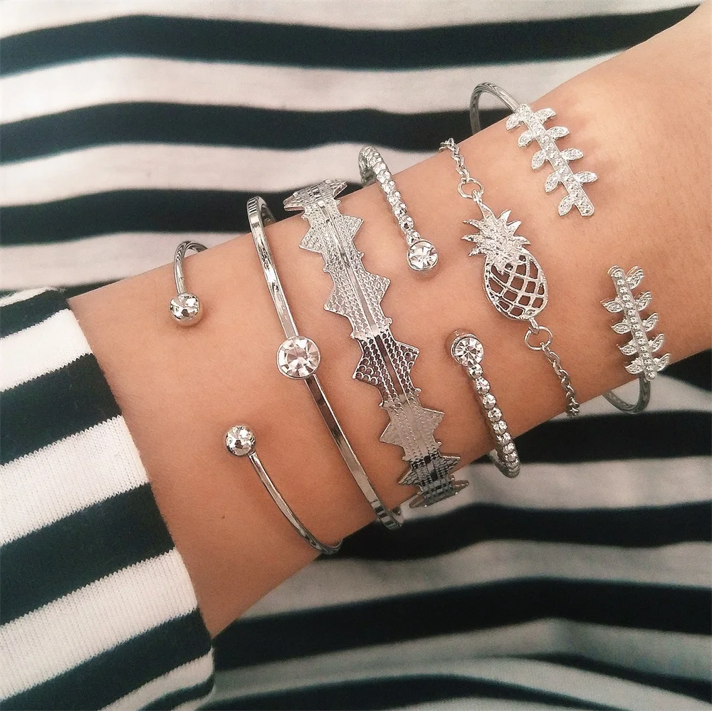6 шт./партия богемный браслеты филиал ананас с украшением в виде кристаллов