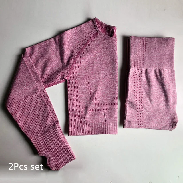 Pink 2pcs set Женский Vital бесшовный комплект для йоги, одежда для фитнеса, спортивная одежда, женские леггинсы для спортзала, леггинсы с пуш-ап, укороченные рубашки, спортивные костюмы - Цвет: Pink 2pcs set