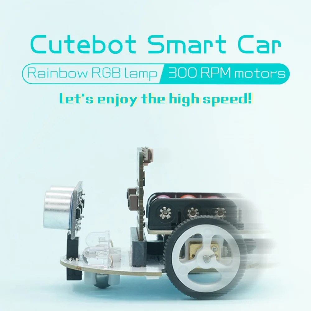 micro:bit Cutebot Smart Car Kit(without micro:bit)rear-drive Rainbow RGB Lamp 300RPM Dual High Speed Motor