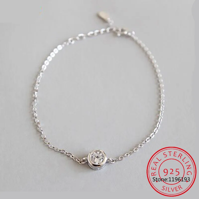 

SMTCAT 100% 925 Solid Real Sterling Silver Fashion Women's Jewelry Round CZ Bracelet 15cm For Women Girl Lady Gift DA122