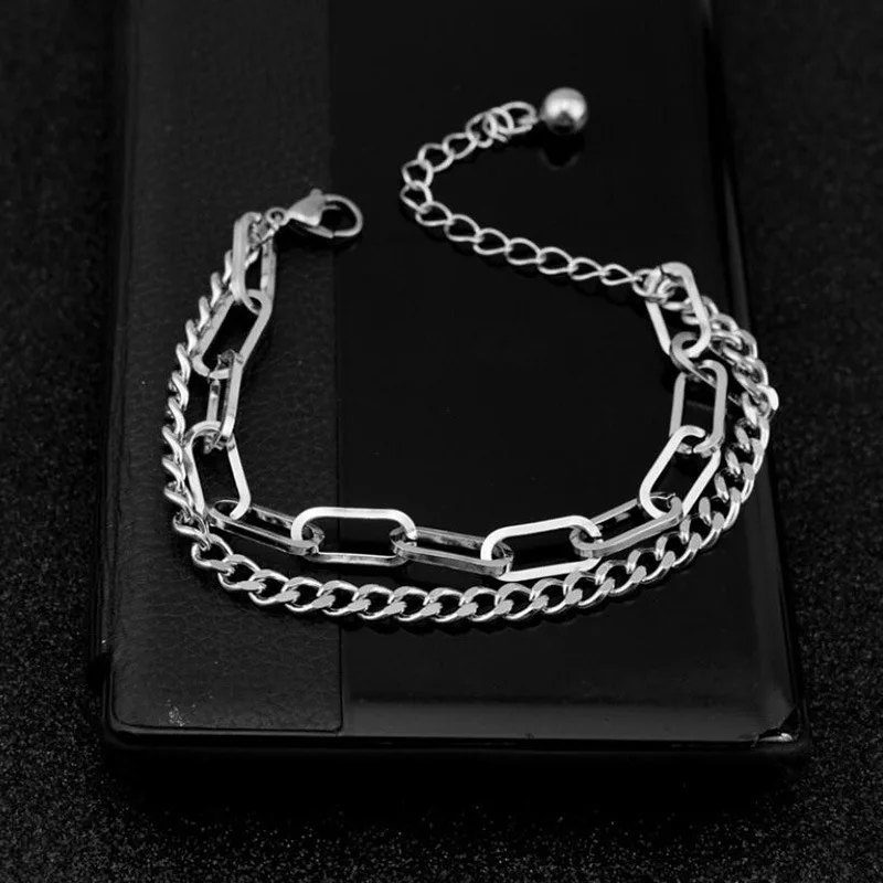 

Double layer Chain Bracelet Hip Hop Bracelets Bangles Punk Chain Bracelet&Anklet For Women Adjustable Steel Chain Bracelets