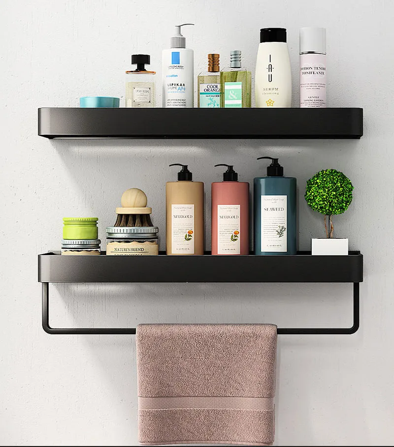 

30/40/50cm Bathroom Shelf Shower Wall Mount Shampoo Storage Holder No Drilling Kitchen Storage Bathroom Accessories Shelves