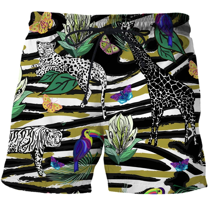 Newest 3D Cartoon animal Print Men Beach Shorts Quick Dry Bermuda Surf Swimming Shorts Leopard Giraffe Funny Men Summer Shorts