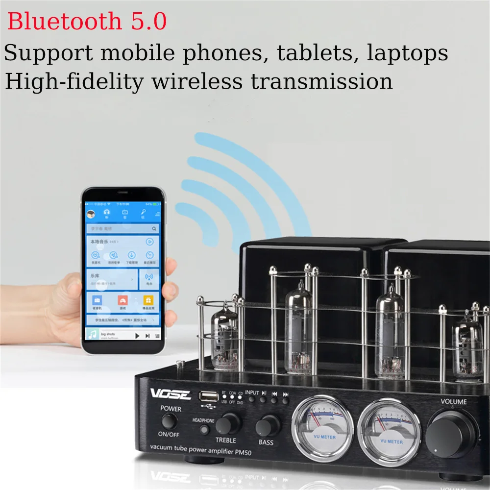Трубчатый усилитель 6F1 HIFI для наушников Vu Meter высокой мощности Bluetooth 5 0 80 Вт * 2 (2 0) |