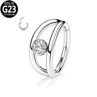 g23 titanium nose ring 2 fans out design cz hinged segment clicker ear cartilage tragus daith earrings helix piercing jewelry