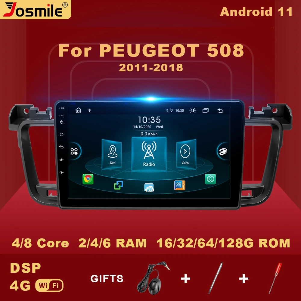 

Автомобильный мультимедийный плеер, 4 Гб, 128 ГГц, 2 din, Android 11, для PEUGEOT 508 2011-2018, радио, навигация, видео, GPS, DVD, аудио, Carplay, Wi-Fi, DSP