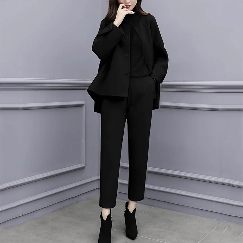 Женские осенние и зимние брюки большого размера из двух частей Шерстяная Рубашка