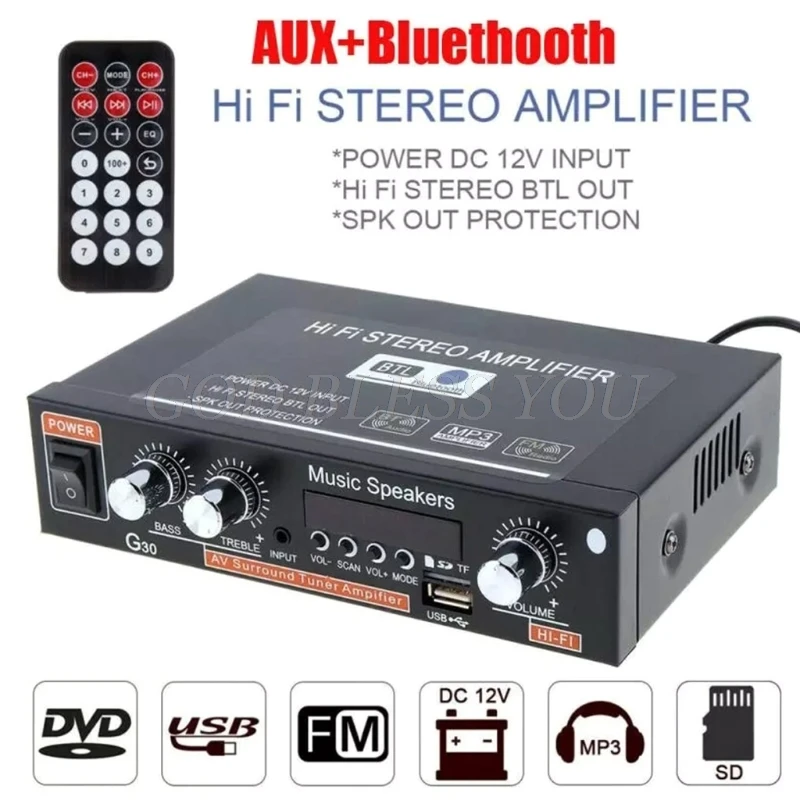 

Hifi Bluetooth Stereo Audio Amplifier EU Car Home Digital Sound Amplifier for Pc Computer Phone Support Tf Card Eu Plug