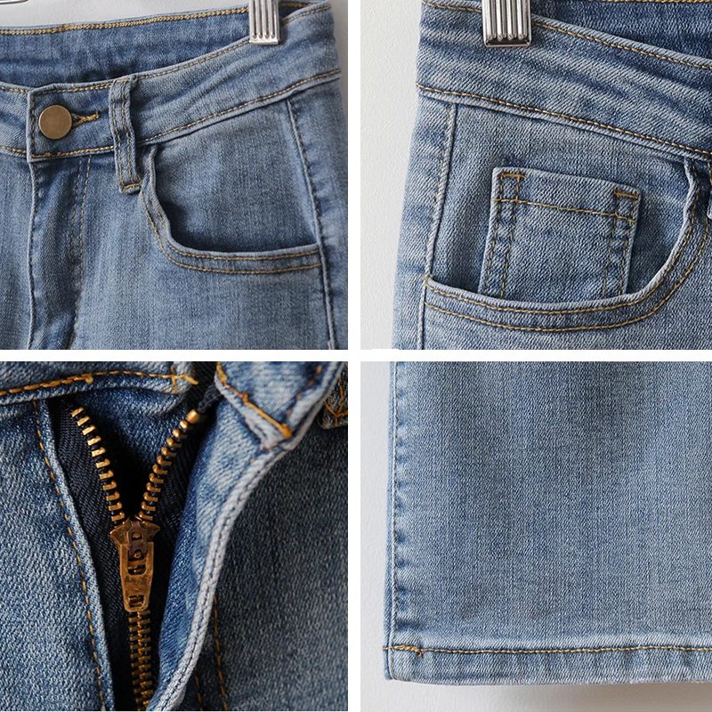 

Women's Straight Denim Pants Blue Jeans High Waisted Jeans Casual Trousers Female zipper Pockets Skinny Pant Streetwear Pants