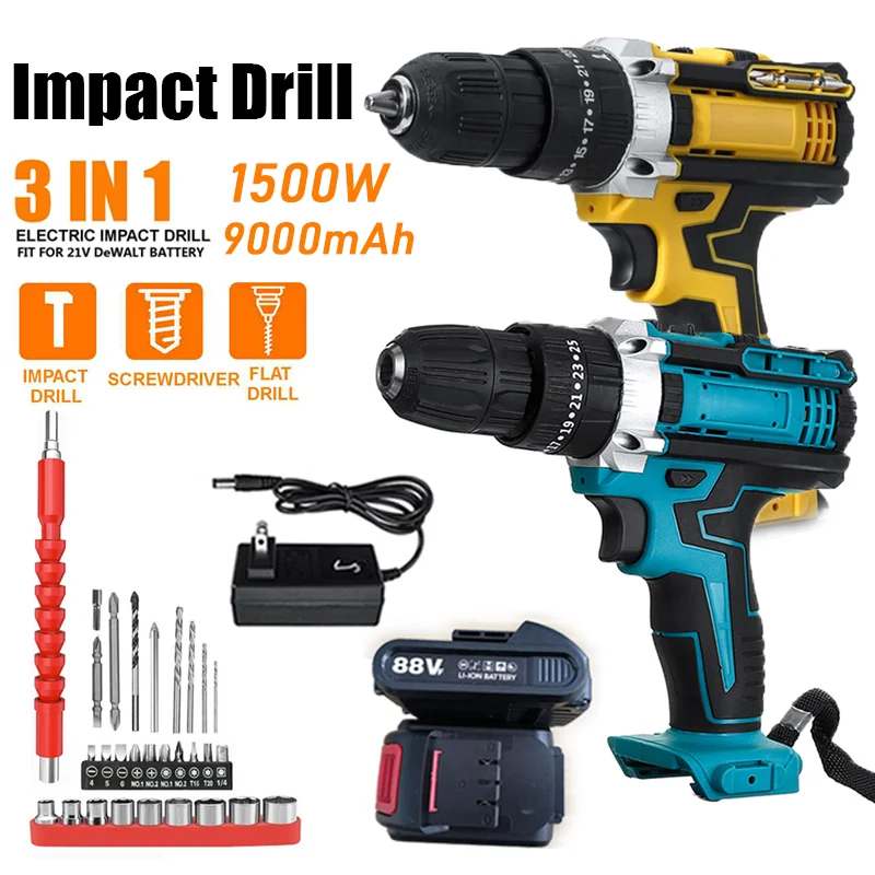 

88V Cordless Drill 25+3 Torque Mini Rotary Hammer Drill Electric Screwdriver Power Tools Lithium-Ion Battery Impact Drill Set