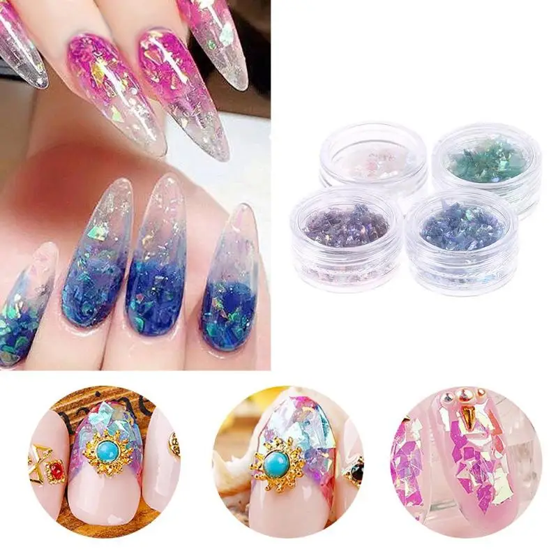 4 коробки/набор красочные лазерные маникюрные наклейки DIY флуоресцентный УФ клей