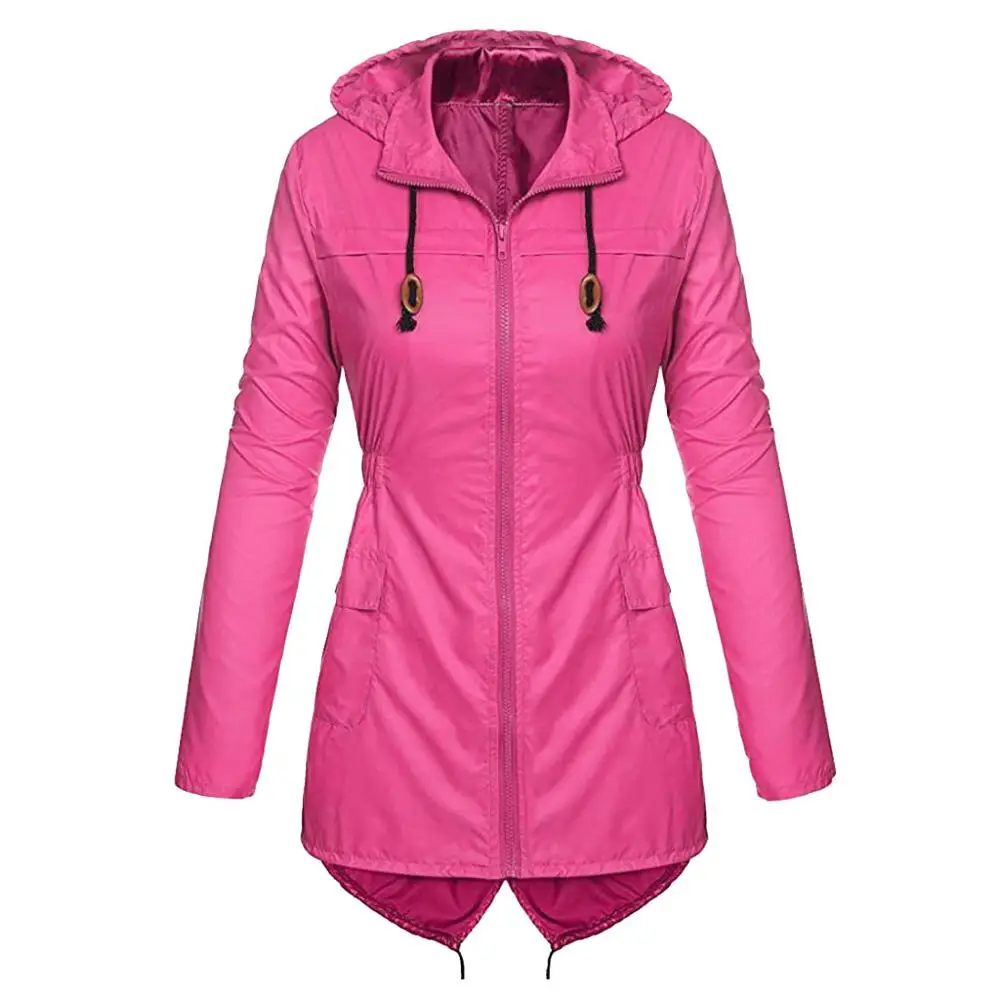 Hot pink Plus Size Women's Lightweight Hooded Raincoat Waterproof Active Outdoor Rain Jackets Casual Solid Color Cycling Coat For - Цвет: Hot pink
