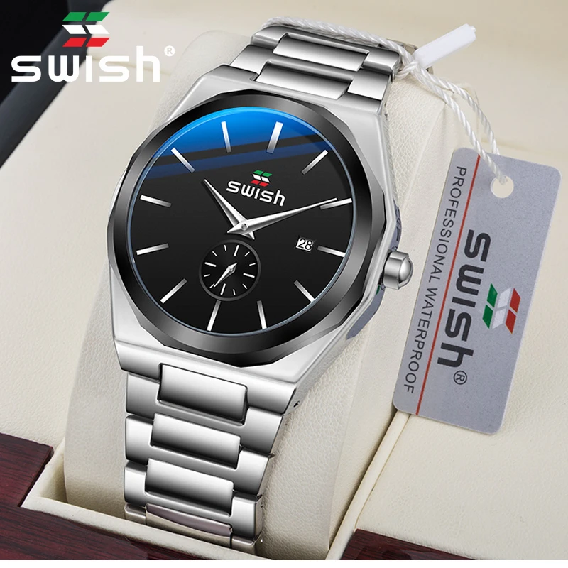 Часы наручные SWISH мужские с хронографом роскошные деловые Кварцевые