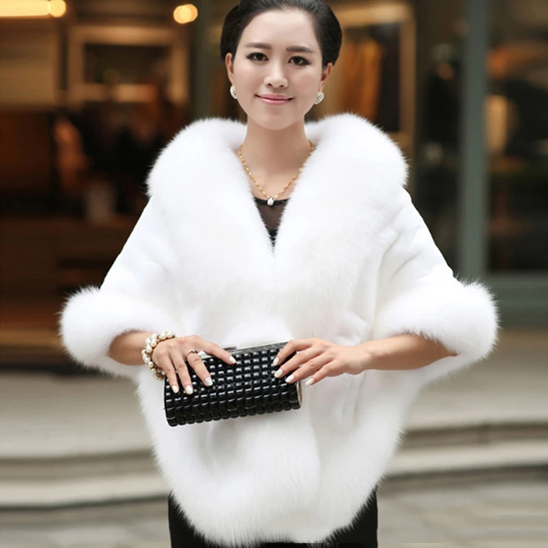 Luxury Elegant Ladies Faux Mink Cashmere Warm Coat Shawl Cloak Fashionable Solid Lady Fur Pasmina Poncho Winter New Fashion |
