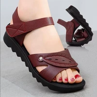 41 42 43 plus size summer sandals with flat heels for women and soft soles for middle aged and elderly mothers