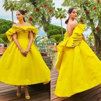 womens long satin prom party dresses ruffles off the shoulder prom party gown tea length backless robe for female