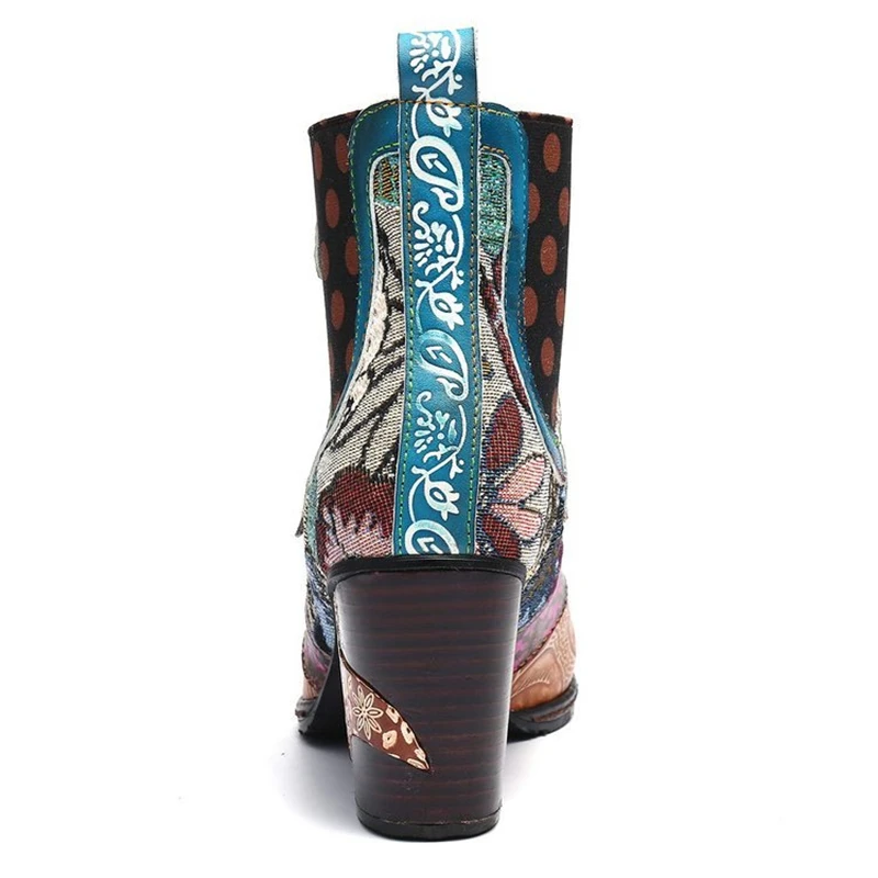 

Women Boots Autumn Winter Fashion Flower Pattern High-Heeled Shoes Ladies Ethnic Style Square Low Heels Footwear Botas De Mujer