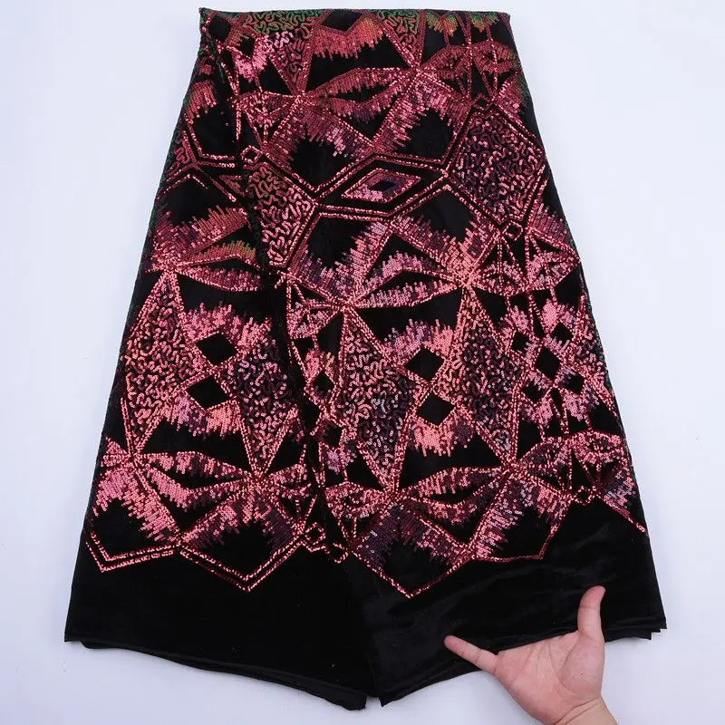 

Embroidery Black African Velvet Lace Fabric With Sequins For Nigerian Wedding Party Dress African French Tulle Lace Fabric S1767
