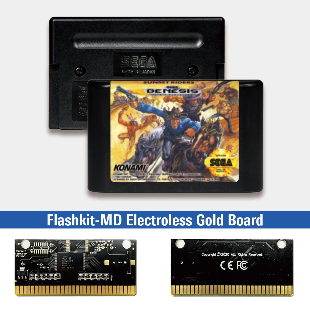 

Sunset Riders - USA Label Flashkit MD Electroless Gold PCB Card for Sega Genesis Megadrive Video Game Console