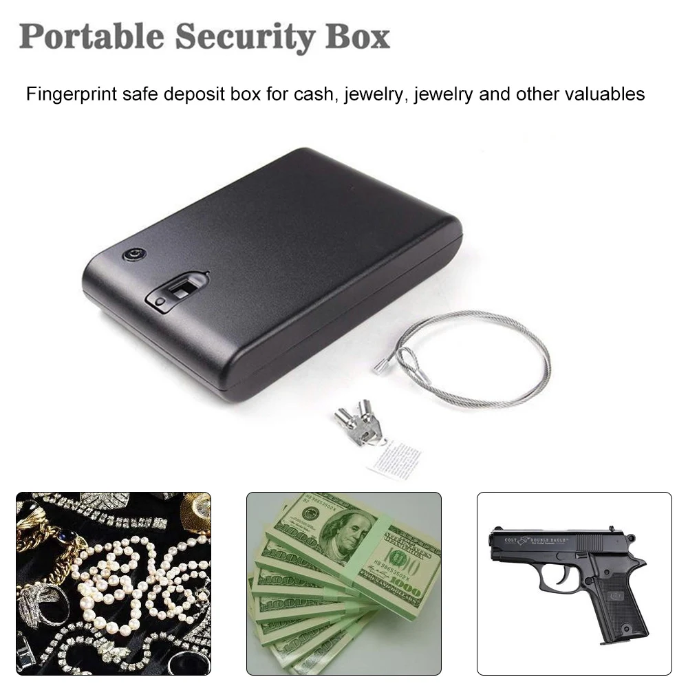 

Fingerprint Safes Portable Security Box Car Safebox Pistol Safe Valuables Money Jewelry Storage Case Hand Gun Strongbox