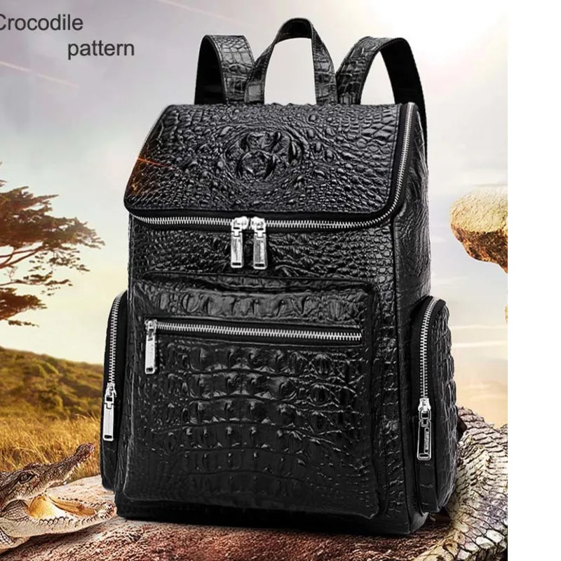 

First Layer Cowhide Men Double Shoulder Bag Genuine Leather Backpack Student Schoolbag Fashion Large Capacity Business Rucksack