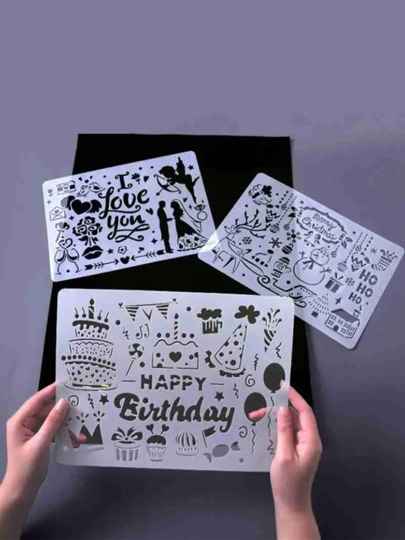 

Children DIY Layering Painting Scrapbook Coloring Stencils Decorative Drawing Album Paper Template D3Q0