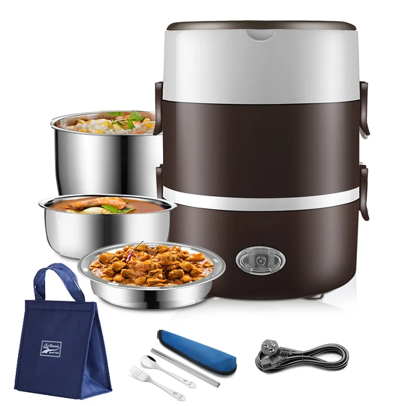 

2 3 Layer 220V Electric Lunch Box Stainless Steel Food Heater Container Heating Warmer Mini Bento Rice Cooker Office Portable