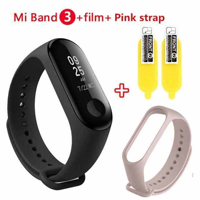 Origina Xiaomi mi Band 3 Смарт-Браслет фитнес-браслет mi Band 3 сенсорный экран частота сердечных сокращений смарт-браслет для Android IOS - Цвет: add pink strap