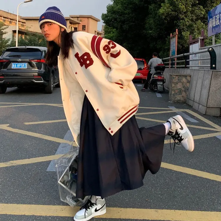 

Women Jacket Plus Velvet Thick Plus Size Korean Harajuku BF Baseball Uniform Female Letter Zip Up Oversized Bomber Sweatshirts